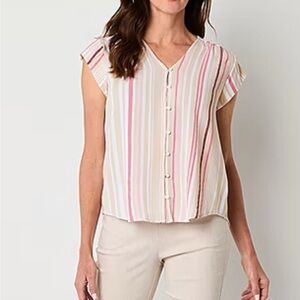 Liz Claiborne Pink and Cream Striped Blouse
